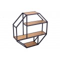 Industriální nástěnná polička Industria Natura osmiúhelníkového tvaru v černo-hnědém provedení 77cm