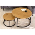 Designový set dvou kulatých konferenčních stolků Nadjá ze dřeva a kovu hnědo-černé barvy