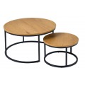 Designový set dvou kulatých konferenčních stolků Nadja s hnědou dřevěnou povrchovou deskou a černou konstrukcí z kovu
