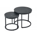 Designový set dvou kulatých industriálních stolků Nadjá černé barvy z kovu a dřeva s mramorovým efektem