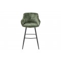Moderní industriální barová židle Rufus s olivově zeleným sametovým čalouněním a černou konstrukcí z kovu 100cm