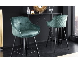 Art deco stylová barová židle Rufus s modrým sametovým čalouněním a černýma nohama z kovu