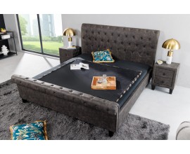 Chesterfield manželská postel Gambino s tmavě šedým čalouněním z mikrovlákna 180x200cm