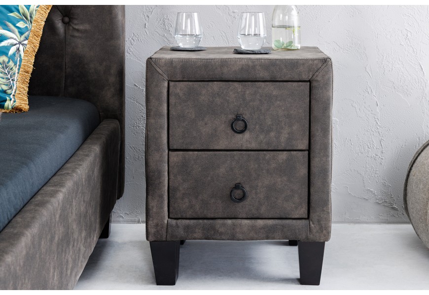 Designový noční stolek Gambino se sametovým potahem tmavě šedé barvy se dvěma zásuvkami 50cm