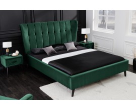 Retro manželská postel Alva se smaragdově zeleným sametovým potahem a černými nožičkami 160x200cm