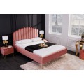 Glamour manželská postel Bentley v růžovém provedení se sametovým prošívaným čalouněním