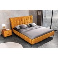 Stylová moderní manželská postel Velouria ve žlutém provedení ze sametu