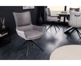 Designov&eacute; j&iacute;deln&iacute; křeslo Loren v &scaron;ed&eacute;m proveden&iacute; s opěrkami a překř&iacute;žen&yacute;ma čern&yacute;ma nohama 89cm