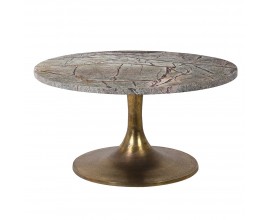Kulatý konferenční stolek ve zlaté barvě z mromoru s imitací dřeva