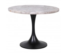 Kulatý designový mramorový konferenční stolek Dial v kouřovém zbarvení s černou podstavou 45 cm