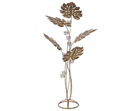 Zlatý art-deco svícen Wenis s tropickými listy z kovu