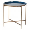 Designový příruční stolek Eedie kulatého tvaru s modrou glazurou a zlatou kovovou konstrukcí