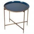 Art deco příruční stolek Eedie kruhového tvaru se zlatou kovovou konstrukcí a modrou glazurou 52cm