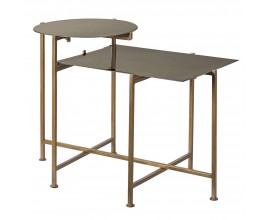 Art deco zlatý dvojitý příruční stolek Elve kulatého a obdélníkového tvaru z kovu s lesklou glazurou