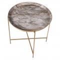 Designový art deco příruční stolek Avery s kulatou mramorovou deskou a zlatou konstrukcí z kovu 52cm