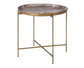 Designový art deco příruční stolek Avery s kulatou mramorovou deskou a zlatou konstrukcí z kovu 52cm