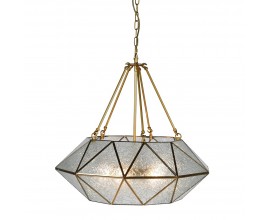 Luxusní art deco závěsná lampa Erin ve tvaru diamantu s konstrukcí ze zlatého kovu a skla