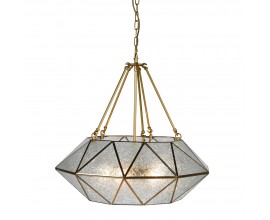 Designová závěsná lampa Erin se zlatou geometrickou konstrukcí z kovu a skla 68cm