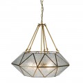 Luxusní art deco závěsná lampa Erin ve tvaru diamantu s konstrukcí ze zlatého kovu a skla