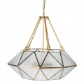Designová závěsná lampa Erin se zlatou geometrickou konstrukcí z kovu a skla 68cm