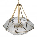 Designová závěsná lampa Erin se zlatou geometrickou konstrukcí z kovu a skla 68cm