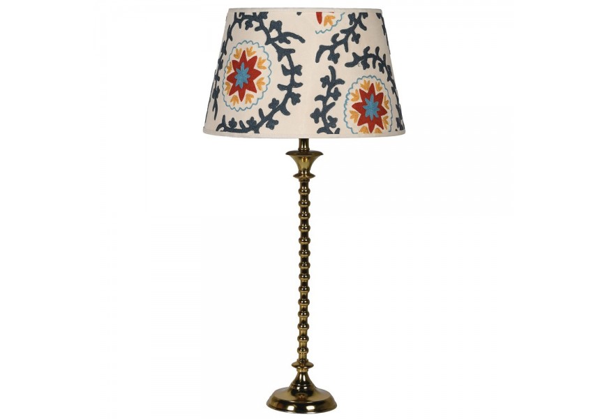 Stylová vintage stolní lampa Impala se zlatou podstavou z kovu a pestrým vzorovaným stínítkem