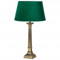 Stylová vintage stolní lampa Pericles s mosaznou kovovou podstavou a svaragdově zeleným sametovým stínítkem
