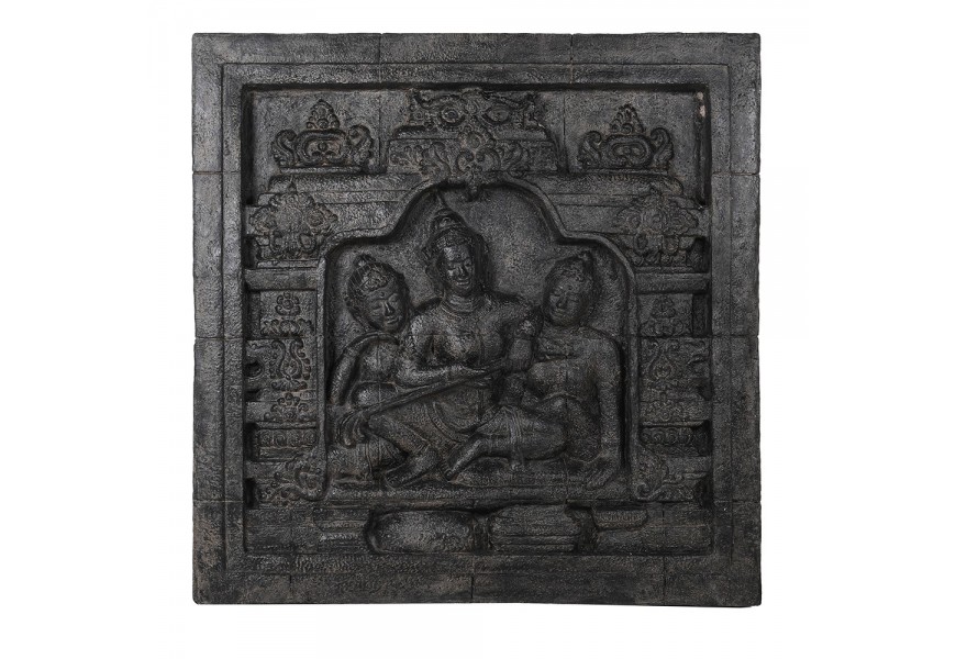 Stylový nástěnný obraz čtvercového tvaru z cementu s reliéfem boha Vishnu