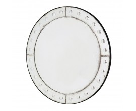 Stylové kulaté závěsné zrcadlo Sigur s bílým rámem s reliéfním zdobením z kovu a dřeva
