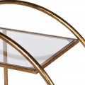 Art deco designový regál Samira se zlatou kovovou konstrukcí kulaté barvy a skleněnými poličkami 93cm