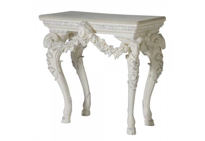 Konzolový barokní stůl Selin s vintage nádechem v bílé barvě
