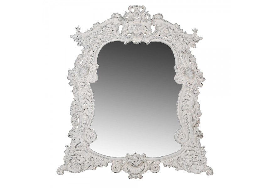 Luxusní barokní zrcadlo Selin se zdobeným rámem v bílé barvě