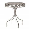 Vintage kulatý stůl Elin z kovu v šedé barvě s ornamenty po okrajích