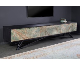 Designový masivní TV stolek Elentia černé barvy s kamennými dvířky 200cm