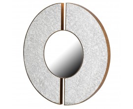 Art deco moderní kulaté zrcadlo Develly ve zlatém kovovém rámu s šedým MDF panelem