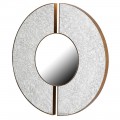 Art deco moderní kulaté zrcadlo Develly ve zlatém kovovém rámu s šedým MDF panelem