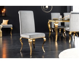 Modern&iacute; designov&aacute; j&iacute;deln&iacute; židle Modern Barock se zlatou kovovou konstrukc&iacute; a stř&iacute;brn&yacute;m sametov&yacute;m potahem