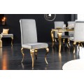 Moderní designová jídelní židle Modern Barock se zlatou kovovou konstrukcí a stříbrným sametovým potahem