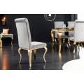 Designová jídelní židle Modern Barock se zlatým kovovým nohama a stříbrným potahem 104cm