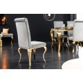 Designov&aacute; j&iacute;deln&iacute; židle Modern Barock se zlat&yacute;m kovov&yacute;m nohama a stř&iacute;brn&yacute;m potahem 104cm