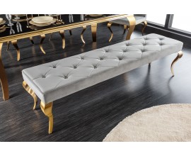 Luxusní lavice Modern Barock s šedým chesterfield čalouněním a se zlatými kovovými nožičkami 172cm