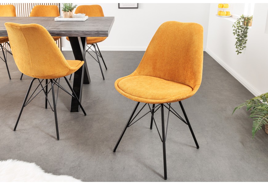 Čalouněná moderní židle Scandinavia s manšestrovým potahem hořčicová žlutá