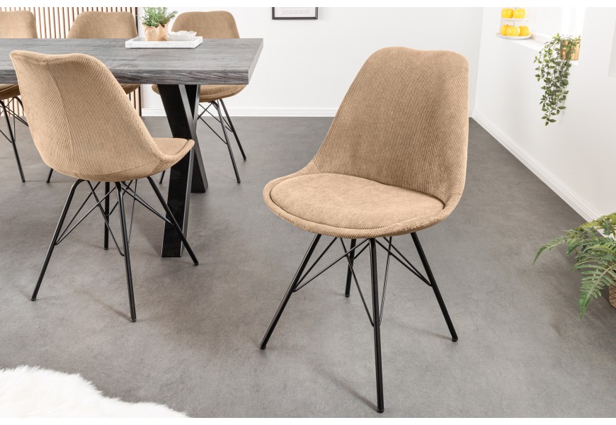 Moderní židle Scandinavia s manšestrovým čalouněním ve světle hnědé ovesné barvě