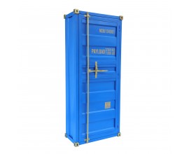 Industiální barová skříňka Perez s designem přepravního kontejneru z masivního dřeva modré barvy 180cm
