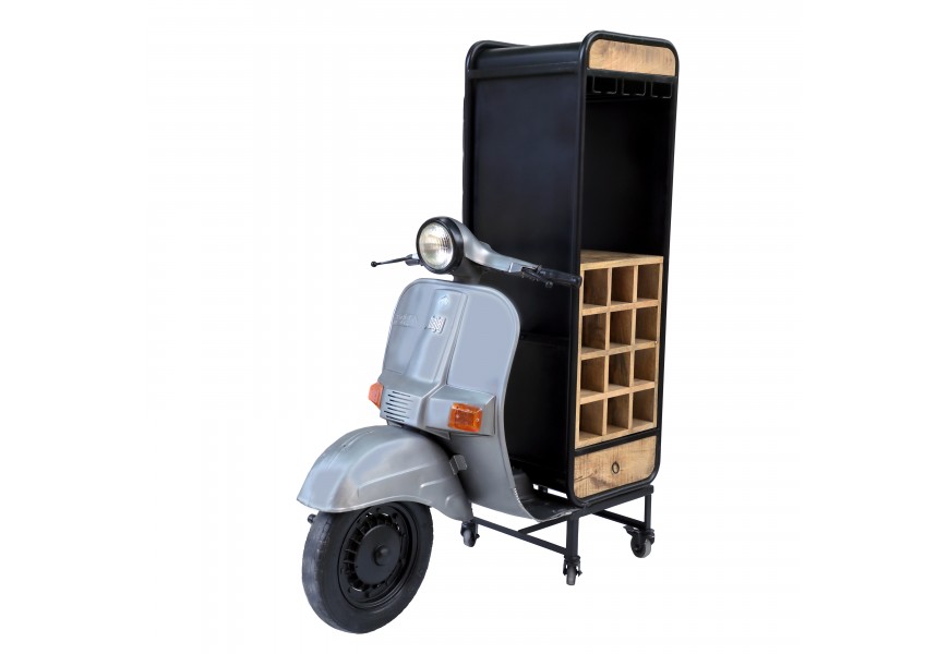 Stylová barová skříňka Ride s vinotékou a úložným prostorem s podstavou ve tvaru motorky