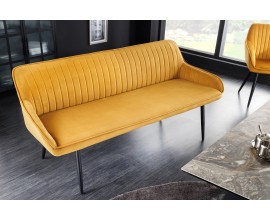 Moderní stylová lavice Vittel se žlutým čalouněním a černými kovovými nožičkami 160cm