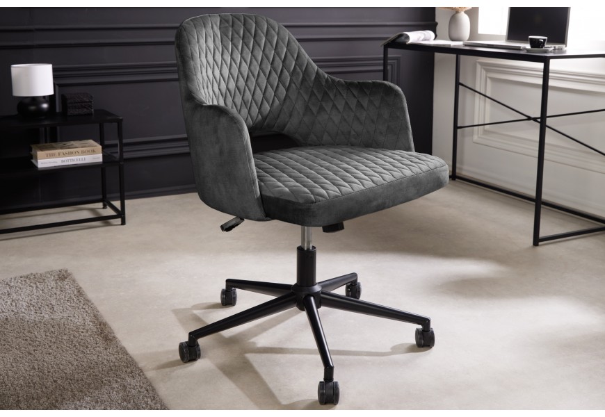Designová kancelářská otočná židle Pedro se sametovým čalouněním a opěrkami na ruce na kolečkách s nastavitelnou výškou šedá, 82 cm