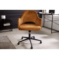 Designov&aacute; modern&iacute; otočn&aacute; židle Pedro s okrov&yacute;m žlut&yacute;m sametov&yacute;m potahem a konstrukc&iacute; s kolečky 82 cm