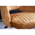 Designov&aacute; modern&iacute; otočn&aacute; židle Pedro s okrov&yacute;m žlut&yacute;m sametov&yacute;m potahem a konstrukc&iacute; s kolečky 82 cm