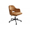 Designov&aacute; modern&iacute; otočn&aacute; židle Pedro s okrov&yacute;m žlut&yacute;m sametov&yacute;m potahem a konstrukc&iacute; s kolečky 82 cm